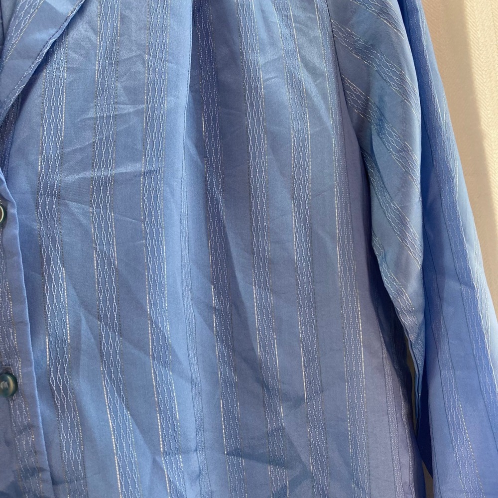 Tea Leaves Of California Vintage Blue Button-Up Long Sleeve Lightweight Blouse View 3